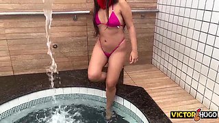 Married Dame Demonstrates off in the Pool Before Sitting on the Wood
