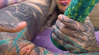 Tattooed Hippie's Anal Fucking with Big Toy and Get Fuck by Real Big Cock