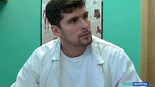 She trips, falls and grounds on my shaft - fake medical center