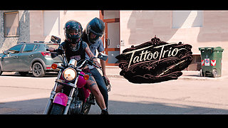 Touchy - Brunette and her boyfriend want to transgress and go to the tattoo artist to fuck him in a threesome orgy