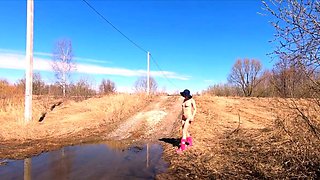 Naked Blonde Russian Teen Walks on the Farm