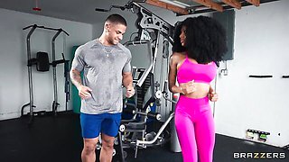 Awesome interracial dick-riding with a busty ebony Sarai Minx