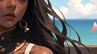 The Nasty Ebony Goddess Gives a Cherry Blossom DT by the Ocean.