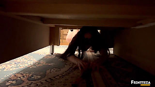 Stepsister Stuck Under the Bed. Fucked Tight Pussy and Cum on Ass