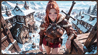 Redhead Warrior in Snow! Forbidden Leather Armor Seduction in Medieval Village. Cold Queen Unzips Her Gear & Goes Wild!