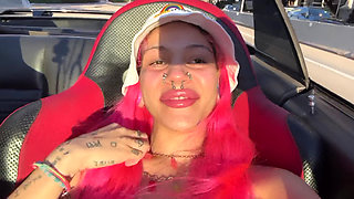 Town Slut Flashes Perky Boobs in Convertible on the Highway