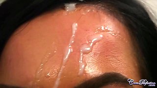 Tanned MILF gets huge facial