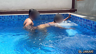 Desi Couple Risky Andawater Pool Sex - Underwater Milk Press Boobs, Doggy Fuck & Cum in Mouth