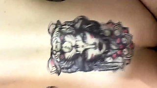 Tattooed babe squirts while giving better blowjob than his G