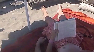 Risky Handjob on the Canary Beach Caught Reading a Book - Misscreamy
