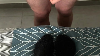 After the sport... my black slouch socks caught his attention