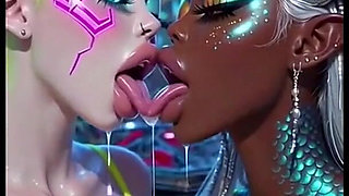 Funny Lesbians Tongue and Kiss Fetish, Ai Animation