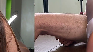 Thighjob and Footjob in Sexy Shiny Pantyhose - Cum on Nylon