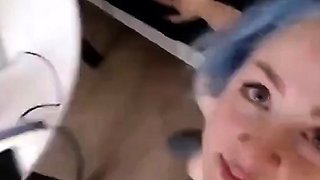 Blue-Haired Cam Girl's Sensual Blowjob Session