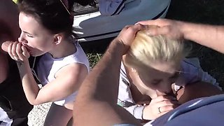 Two Russian Teens with Big Natural Tits Get Their Holes Stretched Hard in Nature