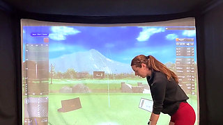 Trying to Golf in a Simulator with My Lush in! Trying Not to Cum While I Swing!