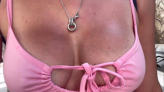 Italia Hot Big Tits MILF Artemisia Love Walking Around La Showing Her Juicy Boobs in a Pink Dress