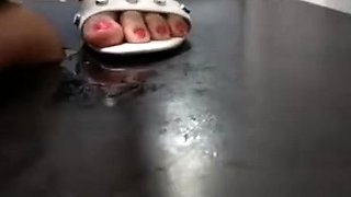 Only Asian Crush white sandals footjob on cockbox cum