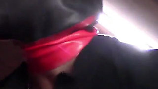 I'm bound and hooded on high heels and pantyhose, deepthroat a big cock for 24 minutes and swallow cum