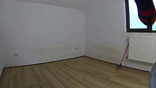 Nympho Maid Masturbates with Broom & Mop While Cleaning an Abandoned House