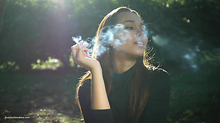 Seductive Russian Beauty Smoking Cigarette Outdoor Vibes