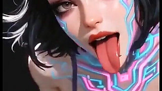 Cute Brunette Moaning and Show Tongue, Ai Animation