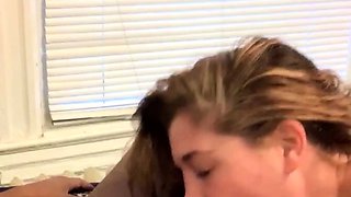 Big cock blonde amateur with glasses drools on cock