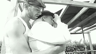 Classic Busty BBW Kris Fucked by 2 Studs