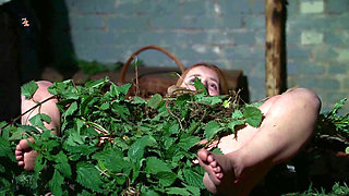 Novice Magda Is Tied to a Wooden Bench and Treated with Nasty Stinging Nettles