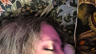 Elara Playing with Her Feather Vibrator Leads to a Nylon Tease and Blow Job with Cum in Mouth