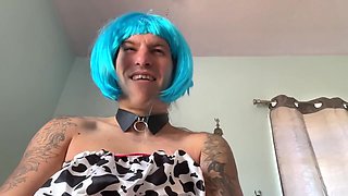 Sexy Cow Ts Jerks Big Cock Eats Cum