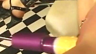 Humiliating wax play, dildo penetrated in huge piercing pussy pissing party
