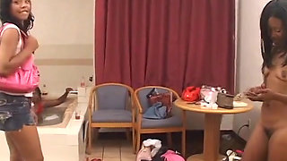 Three busty coloured sluts are drilling wet cunts