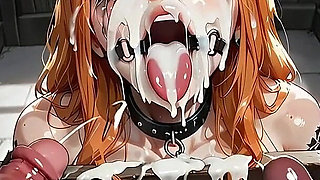 Bondage Facial Bukkake - Woman Covered in Thick Cum