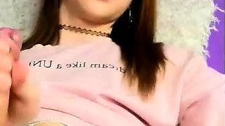 Brunette Tranny jerking in hard dick in solo Webcam