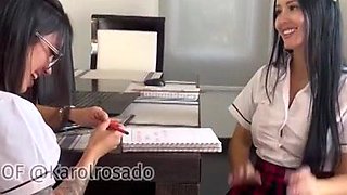 Sensual colombiana enjoys lesbian fetish in lingerie masturbation