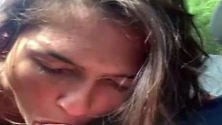 Hot Brunette Giving Blowjob in Car