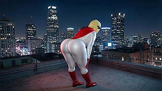 Petite Big Ass Superheroine in White and Red Showing Her Massive Ass
