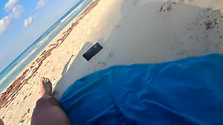 MILF Sucks Cock and Swallows Cum on the Beach POV