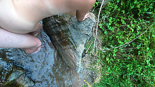 Risky sex by a public river with a creampie in my MILF pussy