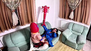 Inflatable Wrestler Sex Fantasy. Strap On Riding Doggy Double Cum and Popping