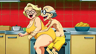 Hentai Granny Gets Double Hot Love for Breakfast