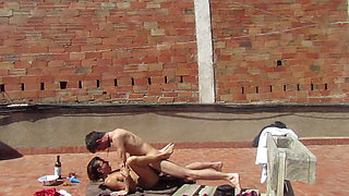 Amateur Couple Fucking on the Terrace, Outside Sex