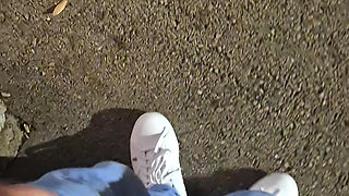 Hard, juicy Bulgarian cock spurts cum in the city garden.