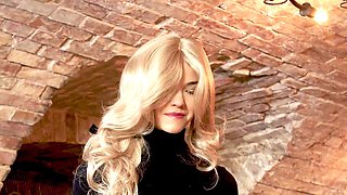 Blonde dominatrix delivers wrecking punches to her helpless victim