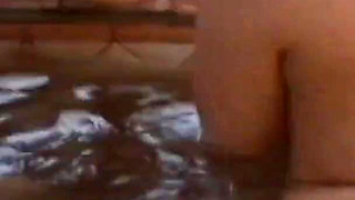 Blonde babes with tattoos in a threesome at the pool