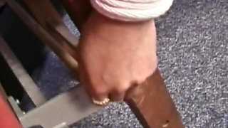 Sexy girl gets tits pinched while her legs and hands are bound