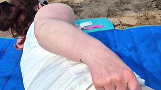 Public Nudity Amateur Sexy Wife Naked Playing with Herself on a Public Beach
