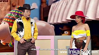 Busty Jesie Skinny Fucks Woodick Hiding from Andy in Toy Story Parody
