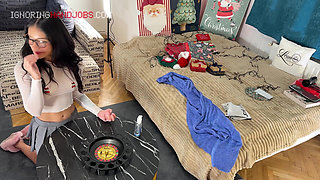 Cum Challenge Threesome CFNM for Christmas and Fun with Balls Playing and Accidental Ruined Orgasm